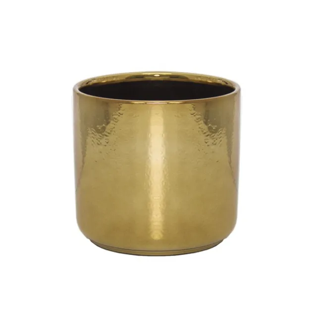 Ceramic Metallic Cylinder Pot Brass Gold (13.5x12.5cmH)