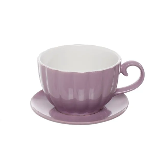 Ceramic Tea Cup Pot Saucer Drain Hole Lavender (15TDx10cmH)