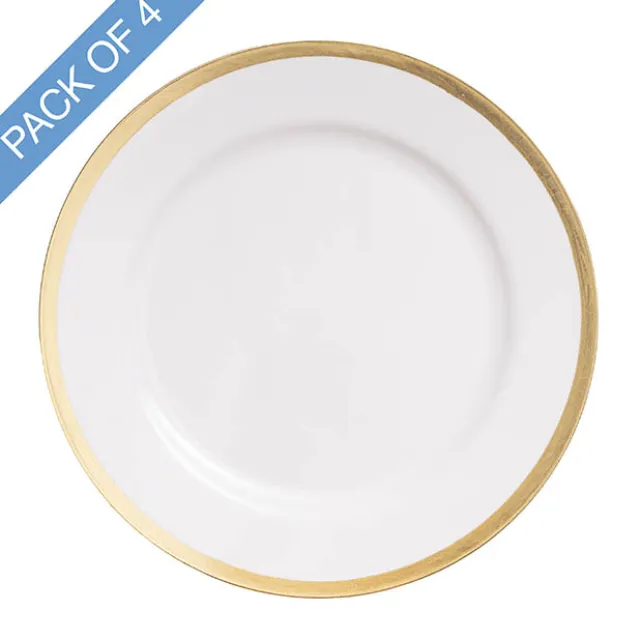Champagne Gold Rim Charger Plate Pack 4 White (33cmD)