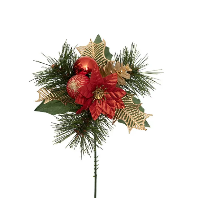 Christmas Pick with Poinsettia Pack 4 Red (17.5cmH)