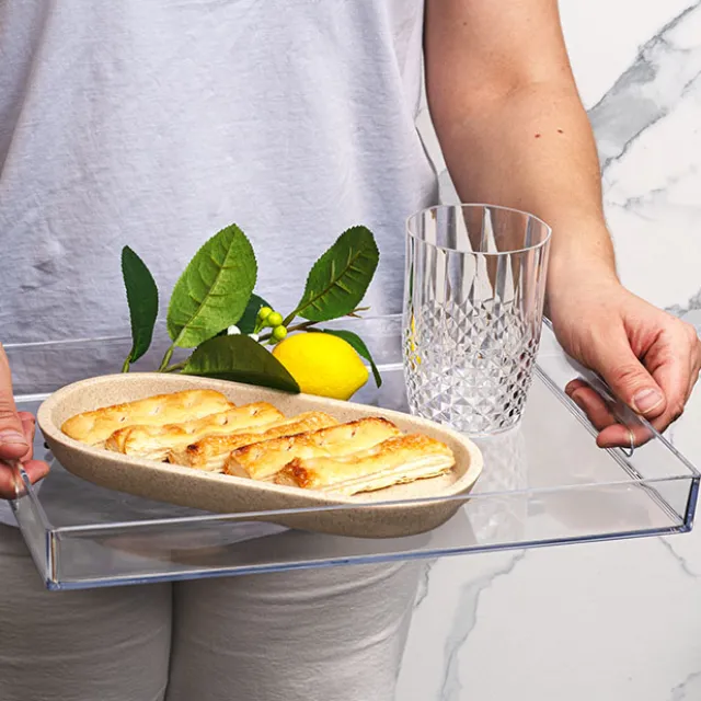 Clear Acrylic Tray Rectangular w Handles (40x30x4cmH)