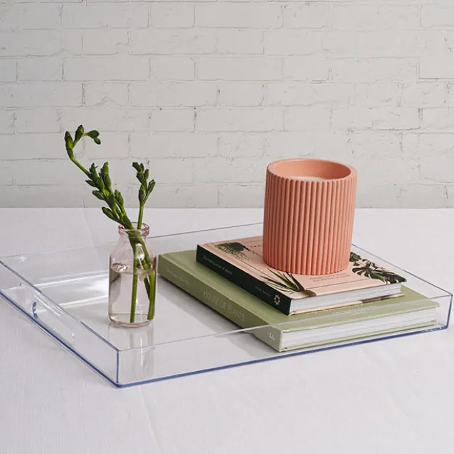 Clear Acrylic Tray Rectangular w Handles (35x25x4cmH)