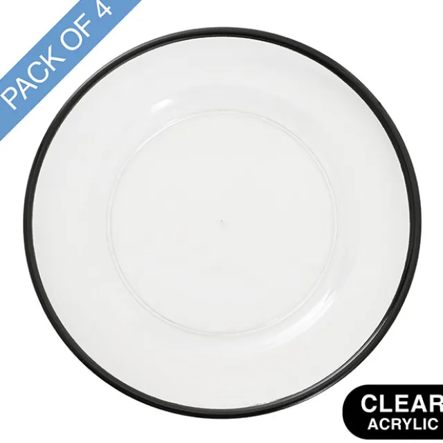 Clear Charger Plate w Black Edge Pack 4 (33cmD)