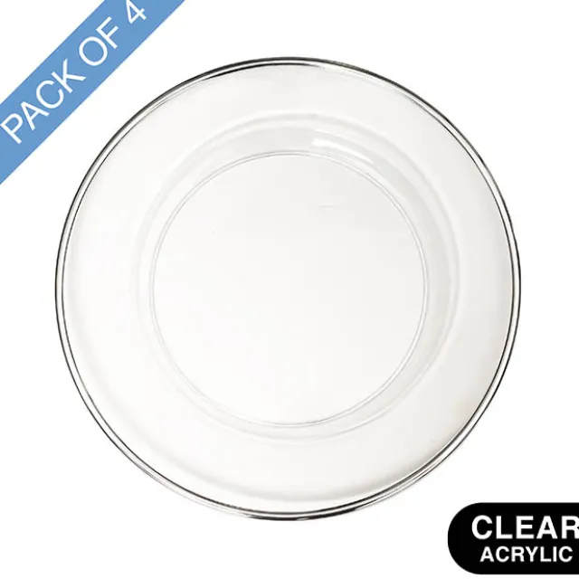 Clear Charger Plate w Silver Edge Pack 4 (33cmD)