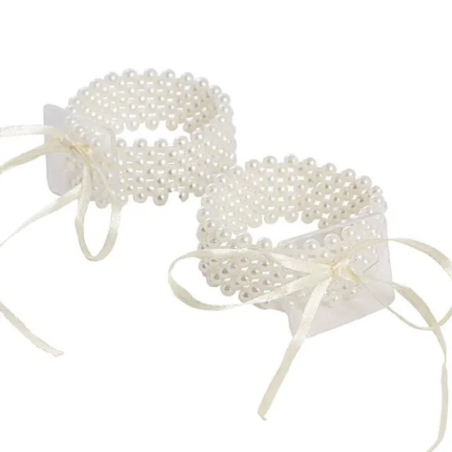 Corsage Pearl Wrist Bracelet w Ribbon Pack 2 (8cmLx2.5cmH)