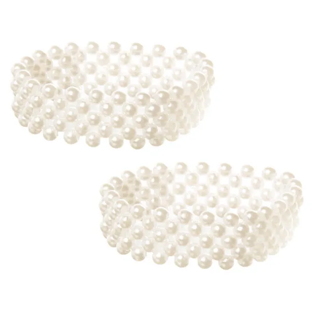 Corsage Wrist Bracelet Pearl Bead x 5 Strand Pack 2 White
