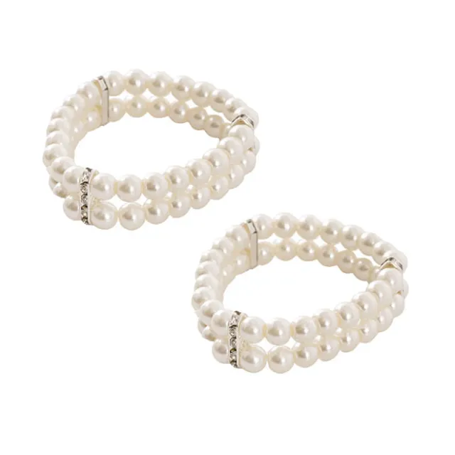 Corsage Wrist Pearl Bracelet w Diamante Pack 2 Ivory