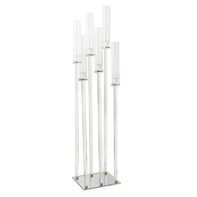 Crystal Glass 6 Head Spiral Pillar Candelabra Clear (130cmH)