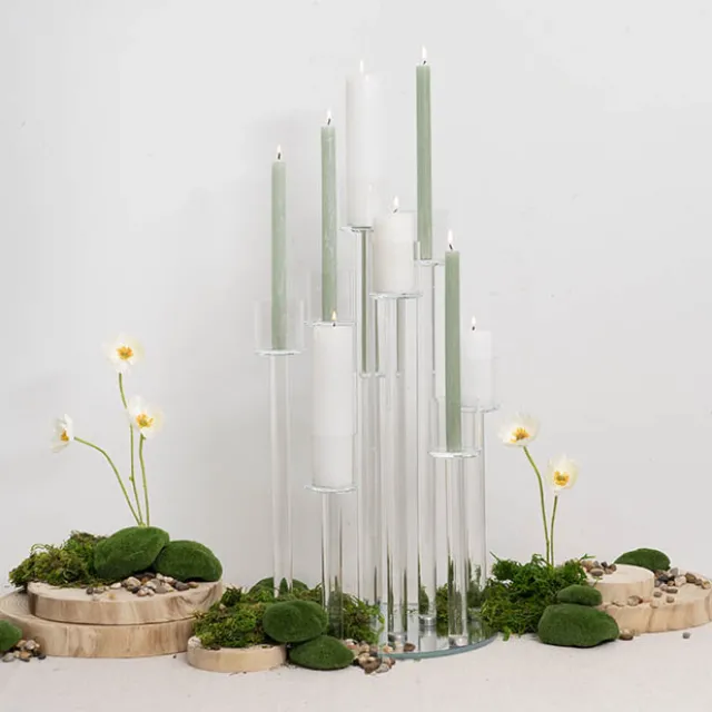 Crystal Glass 9 Head Pillar Candle Holder Clear (30x60cmH)