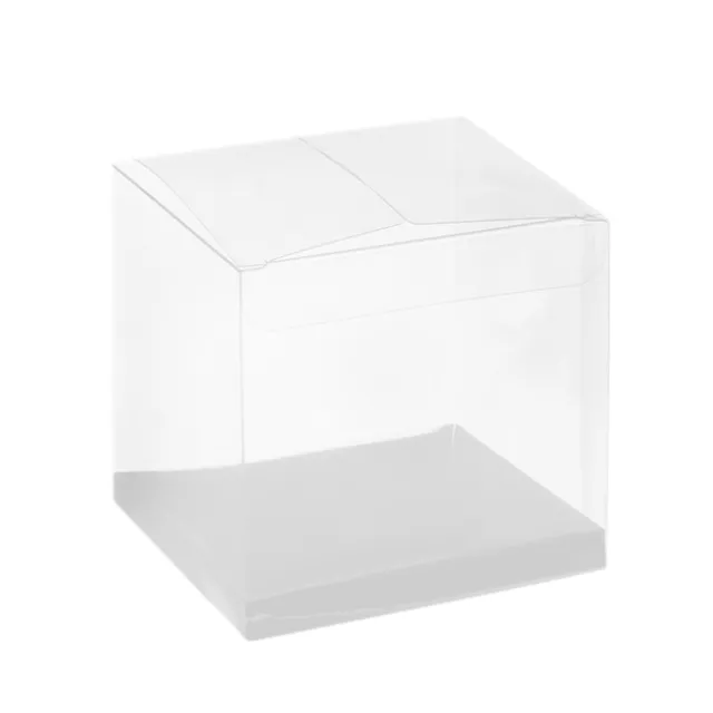Cupcake Box Clear with Base 30mic White (90x90x90mm) Pack 10