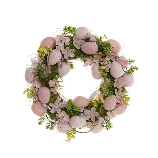 Decorative Easter Egg Wreath w Flowers Pink (33cmD)