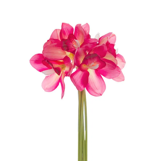 Cymbidium Orchid Bouquet Real Touch 6 Flowers Hot Pink 25cmH