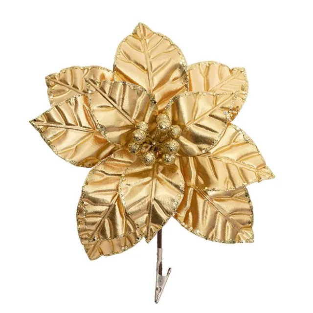 Poinsettia Flower Head Clips Pack 3 Gold (30cmDx12cmH)