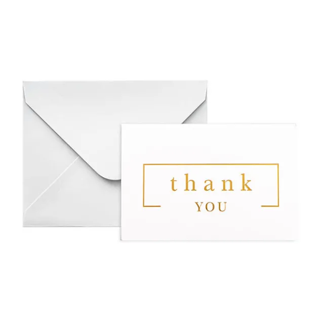 Gold Foil Card & Envelope Thank You Border Pk25 (10x6.5Hcm)