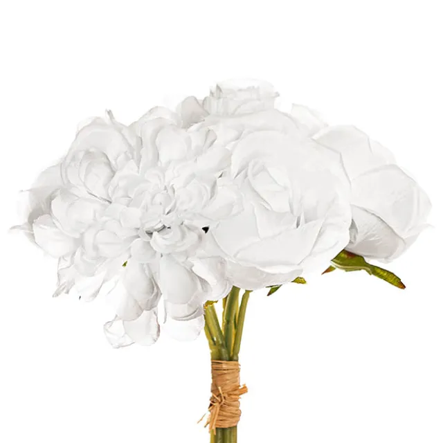 Dahlia & Cabbage Rose Bouquet Pure White (28cmH)