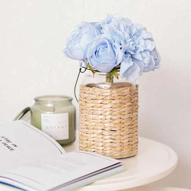 Dahlia & Cabbage Rose Bouquet Soft Blue (28cmH)