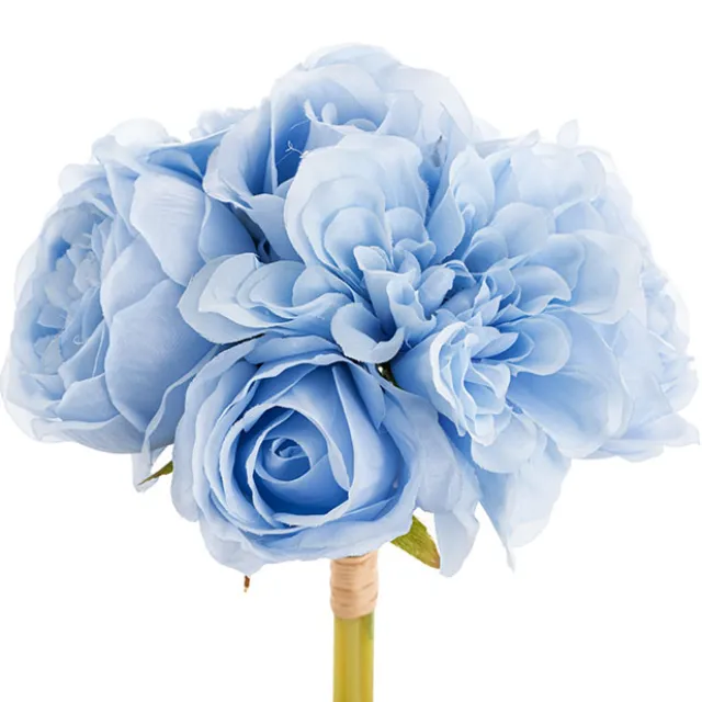Dahlia & Cabbage Rose Bouquet Soft Blue (28cmH)
