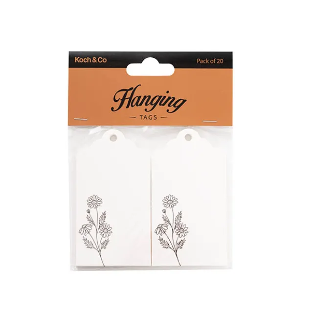 Hanging Gift Tags Scallop Flowers White Pack 20 (9Lx5W)cm)