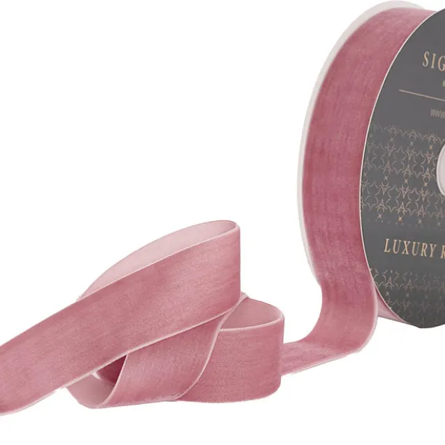 Ribbon Premium Plush Velvet Woven Edge Dusty Pink (38mmx20m)