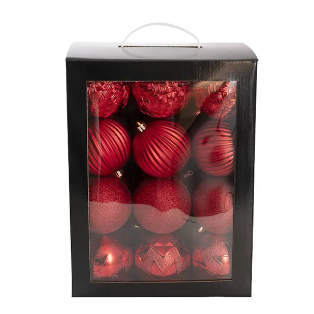Decorative Assorted Hanging Baubles Set 24 Red (8cmD)