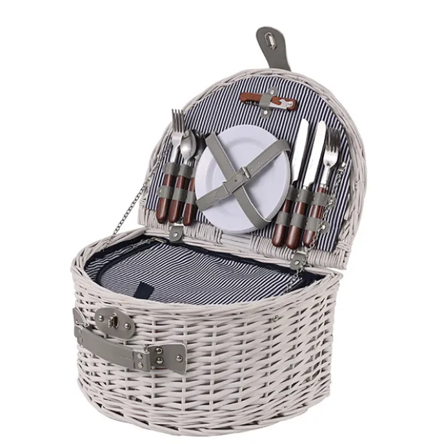 Deluxe 4 Person Picnic Basket Satin White (41x31x22cmH)