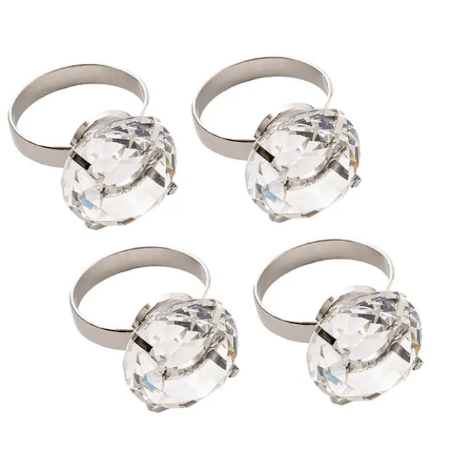 Large Diamond Napkin Ring Pack 4 Silver (3.7cmD)