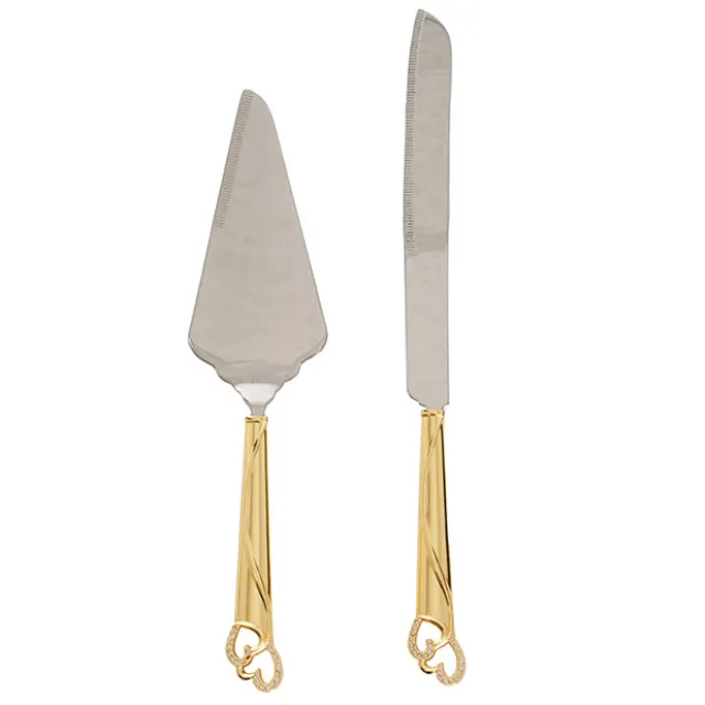 Diamante Heart Cake Knife Set Gold (23Wx340mmL & 70Wx290mmL)