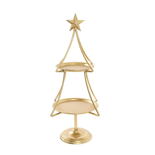 Display Tray 2 Tier Tree w Star Gold (30.5x67cmH)