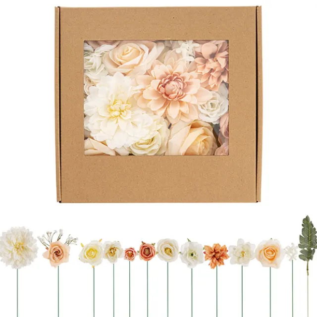 DIY Mixed Rose & Dahlia Arrangement Box Beige (26x25x6cmH)