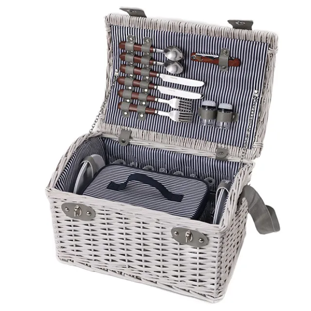 Dome 4 Person Picnic Basket Satin White (40x28x20cmH)