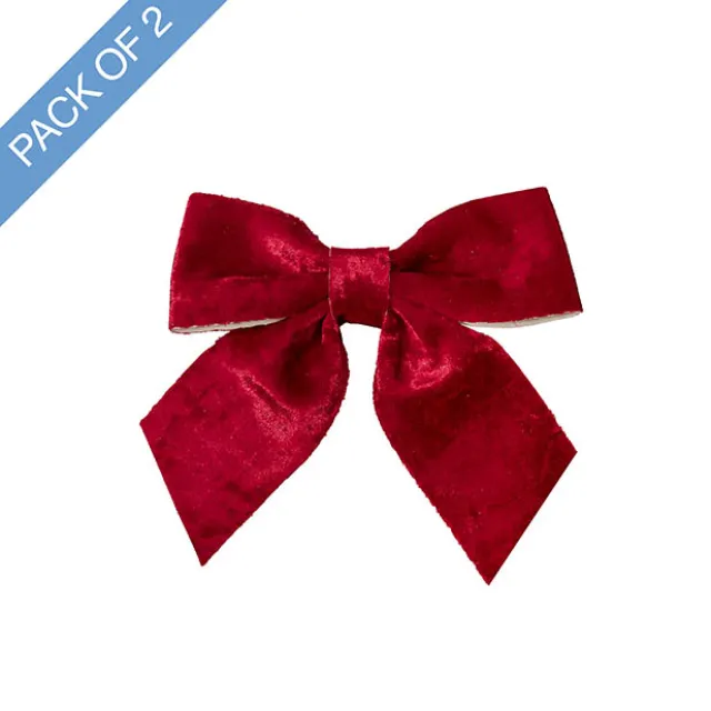 Pre-Made Bow Crushed Velvet Medium Pk2 Berry Red (14Wx19cm)