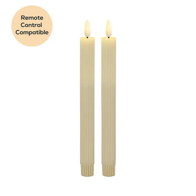 Wax LED Trueflame Fluted Taper Candle Ivory 2PK (2x24.5cmH)