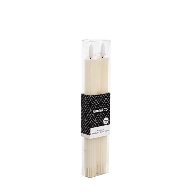 Wax LED Trueflame Fluted Taper Candle Ivory 2PK (2x24.5cmH)