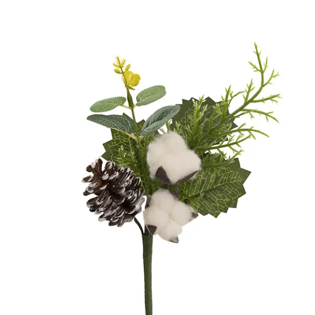 Cotton Pinecone Pick Pack 4 White (24cmH)