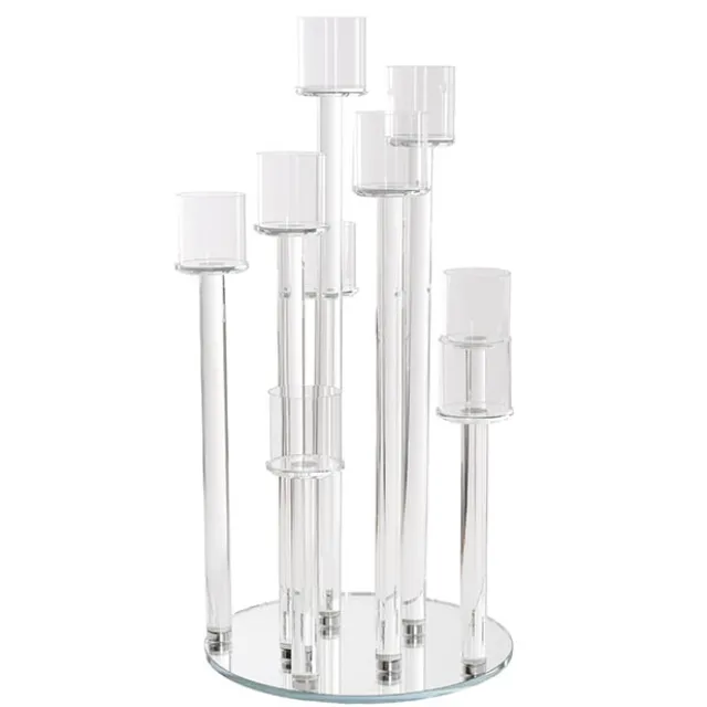 Crystal Glass 9 Head Pillar Candle Holder Clear (30x60cmH)