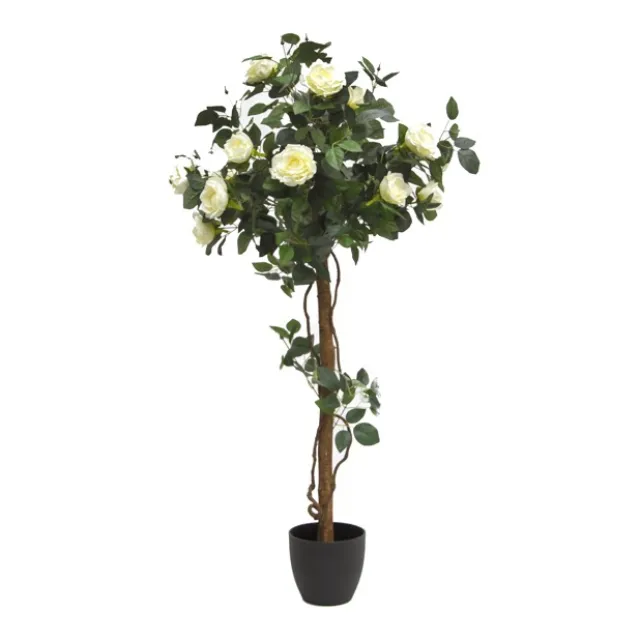 Artificial Rose Topiary Tree Potted White (120cmH)
