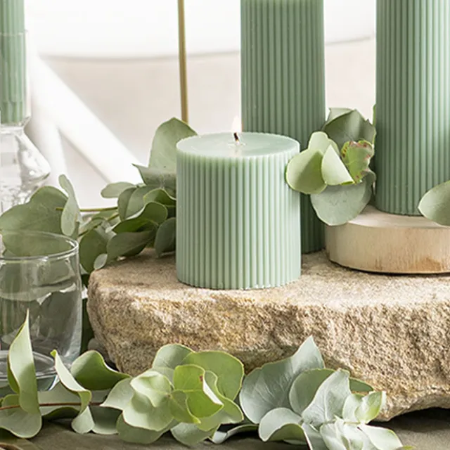 Roman Fluted Pillar Candle Pale Sage (7x7.5cmH)