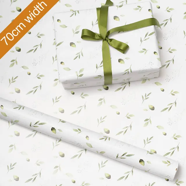 Wrapping Paper Roll Leaf Sprays Print Gloss White (70cmx25m)