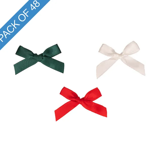 Pre-Made Ribbon Bow 10mm Satin Xmas Mix Pack 48 (3.5Lcm)