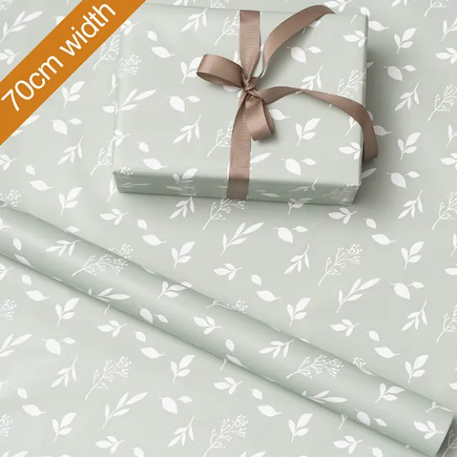 Wrapping Paper Roll Leaf Sprays Print Gloss Sage (70cmx25m)