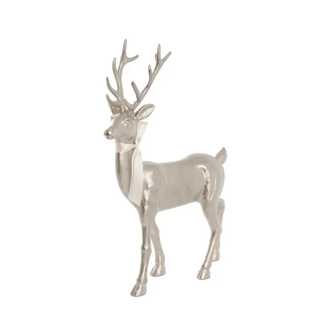 Elegant Standing Metallic Reindeer w Bow Champagne (46cmH)