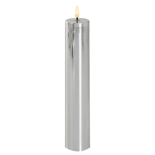 Event LED Trueflame Flickering Pillar Candle Chrome 5DX26cmH