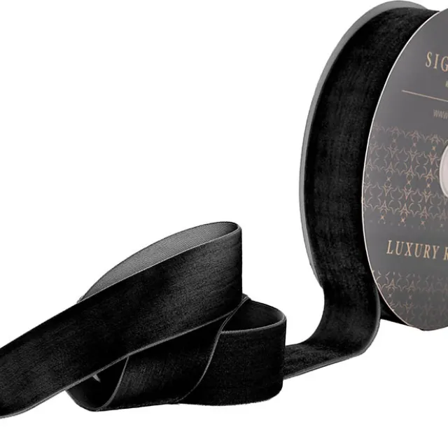 Ribbon Premium Plush Velvet Woven Edge Black (38mmx20m)