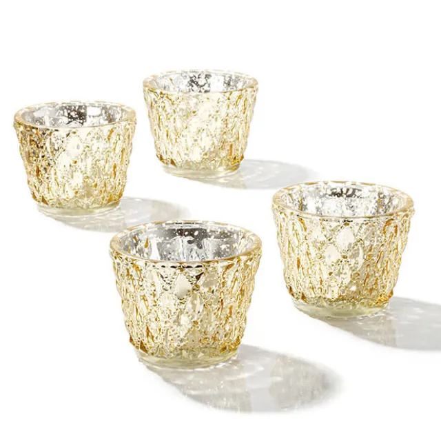 Glass Votive Candle Holder Diamond Pattern Gold (7.5x6cmH)