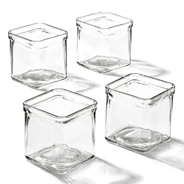 Glass Votive Candle Holder Cube Clear (7.5x7.5x7.5cmH)