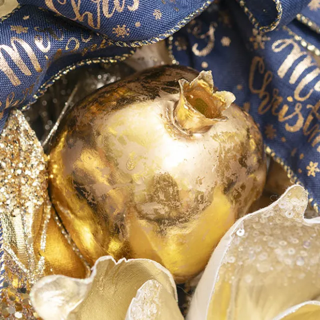 Hanging Pomegranate Pack 2 Metallic Gold (8cmD)