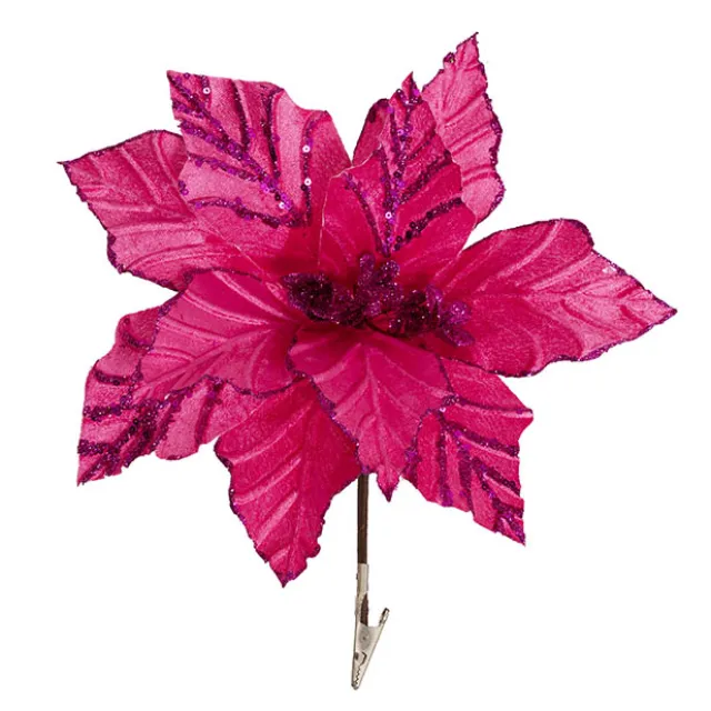 Velvet Poinsettia Clips Pack 3 Hot Pink (32cmDx10cmH)