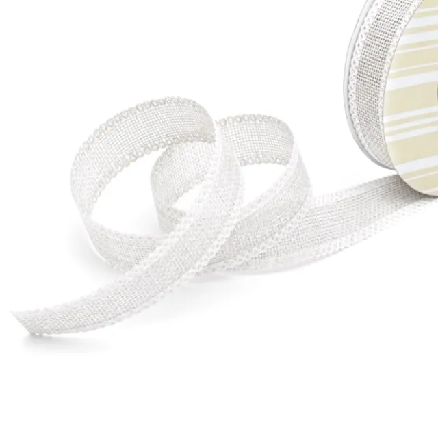Faux Linen Ribbon with Scalloped Edge Bright White(25mmx10m)