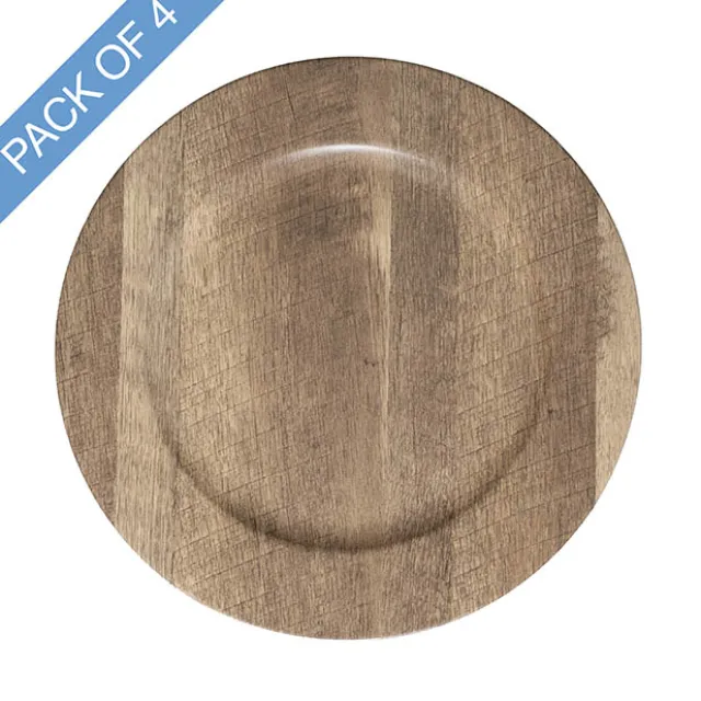 Faux Wood Look Charger Plate Pack 4 Brown (33cmD)