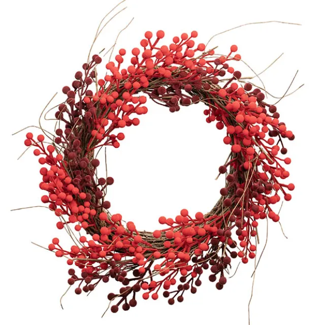 Festive Flocked Berry Wreath Dark Red (12x45cmD)